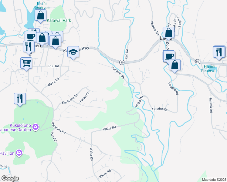 map of restaurants, bars, coffee shops, grocery stores, and more near 4288 Umiumi Road in Kalaheo