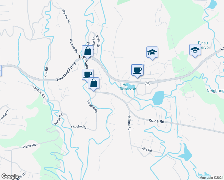 map of restaurants, bars, coffee shops, grocery stores, and more near 3695 Koloa Road in Kalaheo