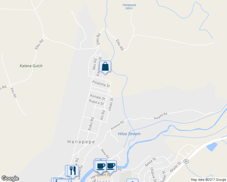map of restaurants, bars, coffee shops, grocery stores, and more near 5040 Alli Road in Hanapepe