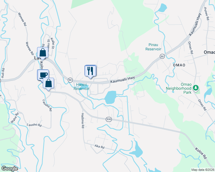 map of restaurants, bars, coffee shops, grocery stores, and more near 23-780 Kaumualii Highway in Lawai