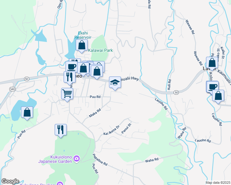 map of restaurants, bars, coffee shops, grocery stores, and more near 4400 Maka Road in Kalaheo