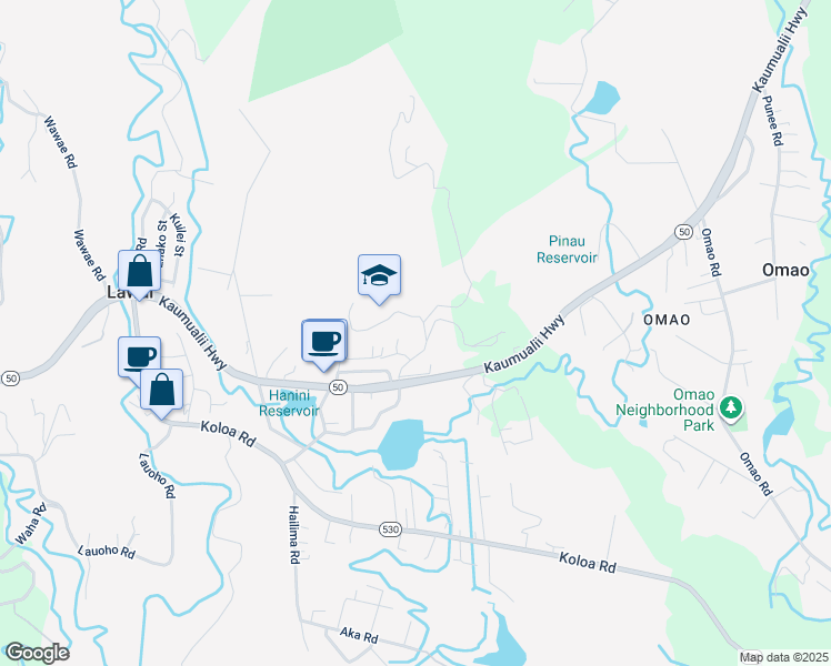 map of restaurants, bars, coffee shops, grocery stores, and more near 4560 Uha Road in Lawai