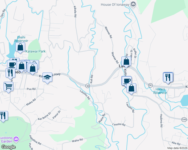 map of restaurants, bars, coffee shops, grocery stores, and more near 3161B Kaumualii Highway in Kalaheo