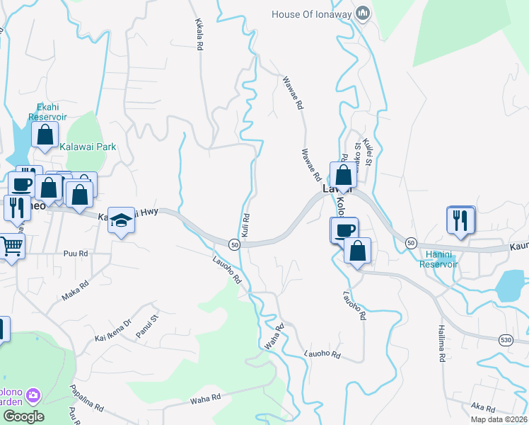 map of restaurants, bars, coffee shops, grocery stores, and more near 3161B Kaumualii Highway in Kalaheo