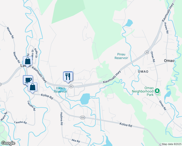 map of restaurants, bars, coffee shops, grocery stores, and more near 4560 Uha Road in Lawai