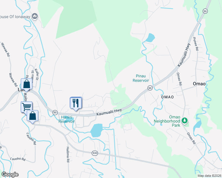 map of restaurants, bars, coffee shops, grocery stores, and more near 4590 Uha Road in Lawai
