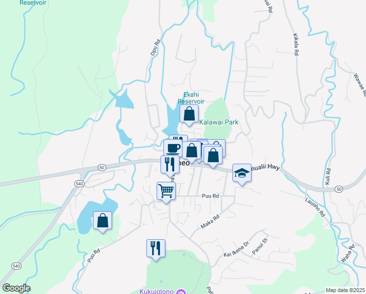 map of restaurants, bars, coffee shops, grocery stores, and more near 2484 Kino Road in Kalaheo