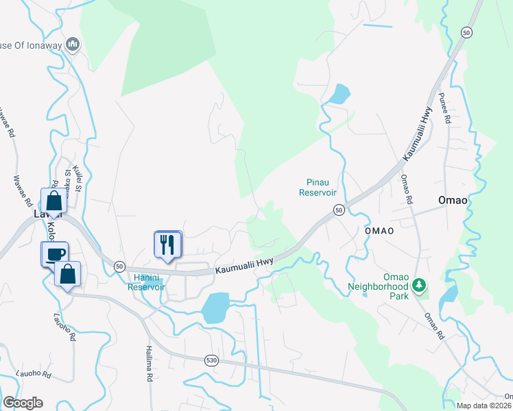 map of restaurants, bars, coffee shops, grocery stores, and more near 4590 Uha Road in Lawai