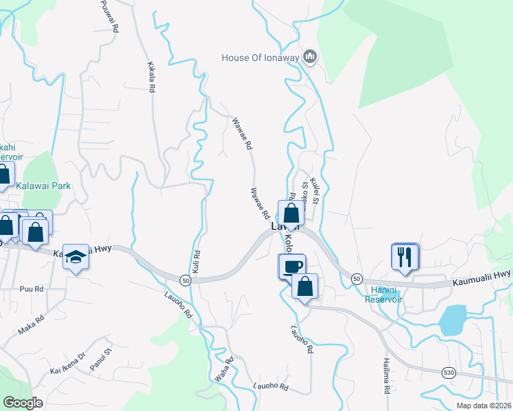 map of restaurants, bars, coffee shops, grocery stores, and more near 3310 Wawae Road in Kalaheo