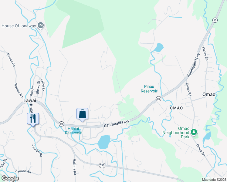map of restaurants, bars, coffee shops, grocery stores, and more near 4590 Uha Road in Lawai