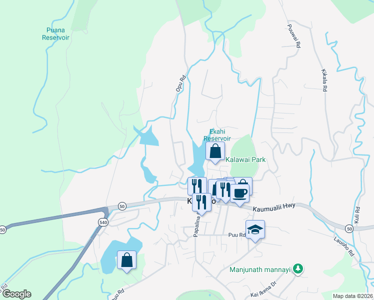map of restaurants, bars, coffee shops, grocery stores, and more near 4716 Maikai Street in Kalaheo