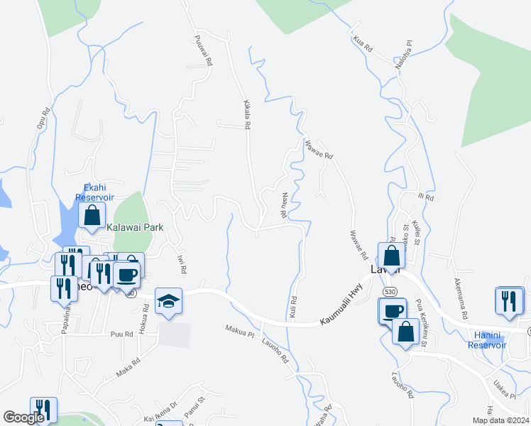 map of restaurants, bars, coffee shops, grocery stores, and more near 3000 Wawae Road in Kalaheo
