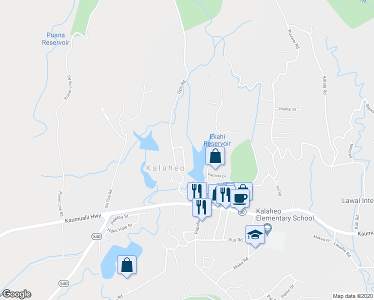 map of restaurants, bars, coffee shops, grocery stores, and more near 4716 Maikai Street in Kalaheo