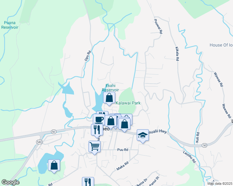 map of restaurants, bars, coffee shops, grocery stores, and more near 4688 Lae Road in Kalaheo