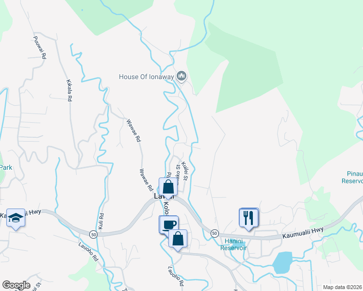 map of restaurants, bars, coffee shops, grocery stores, and more near 4632 Kuilei Street in Kalaheo