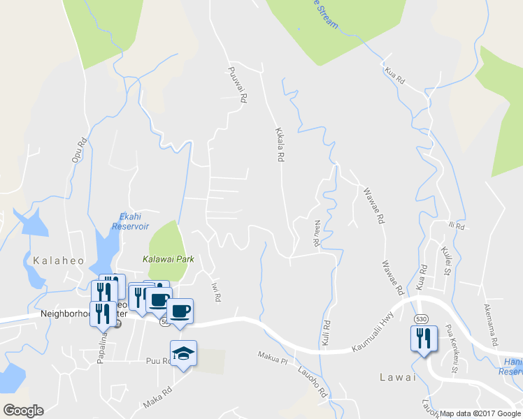 map of restaurants, bars, coffee shops, grocery stores, and more near 4847D Kikala Road in Kalaheo