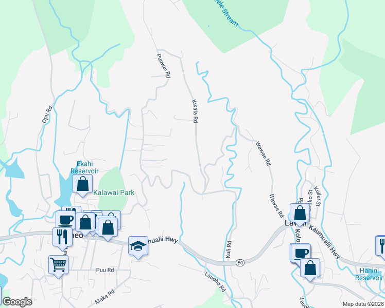 map of restaurants, bars, coffee shops, grocery stores, and more near 4847D Kikala Road in Kalaheo