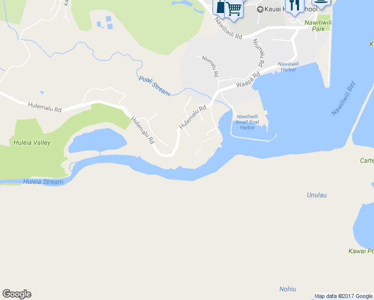 map of restaurants, bars, coffee shops, grocery stores, and more near 2330 Hulemalu Road in Lihue