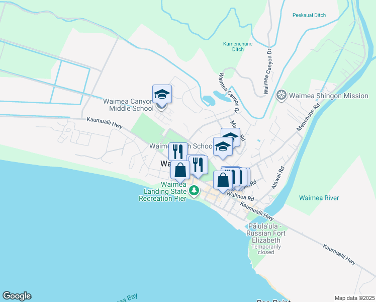 map of restaurants, bars, coffee shops, grocery stores, and more near in Waimea