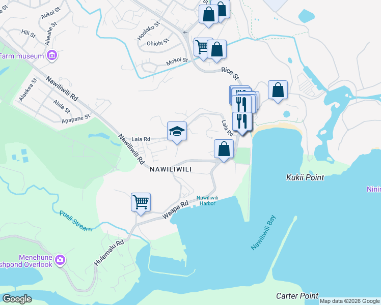 map of restaurants, bars, coffee shops, grocery stores, and more near in Lihue