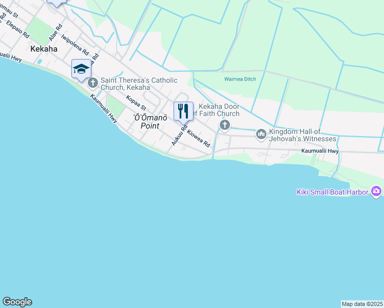 map of restaurants, bars, coffee shops, grocery stores, and more near 8664 Elepaio Road in Kekaha