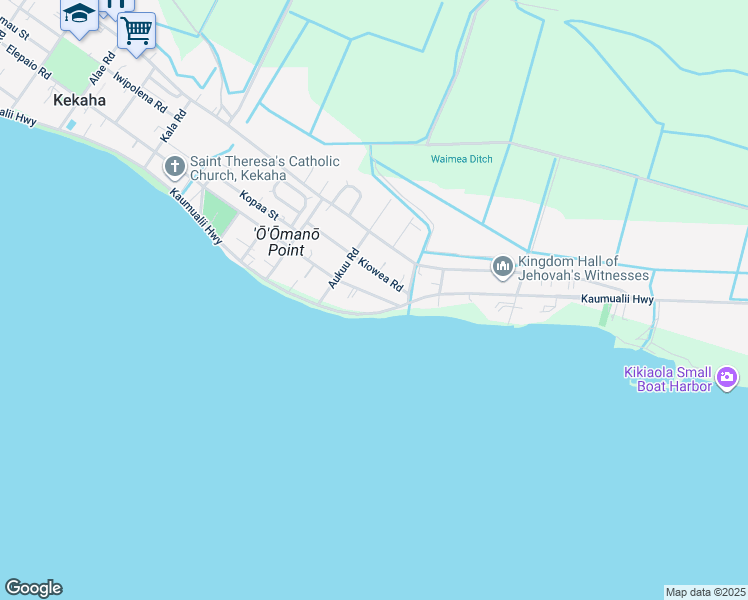 map of restaurants, bars, coffee shops, grocery stores, and more near 8664 Elepaio Road in Kekaha