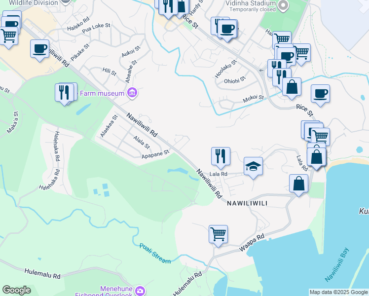 map of restaurants, bars, coffee shops, grocery stores, and more near 2720 Eleki Place in Lihue