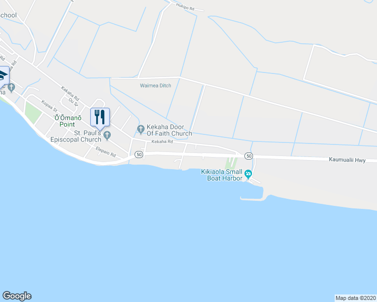 map of restaurants, bars, coffee shops, grocery stores, and more near 4510 Mamo Road in Kekaha
