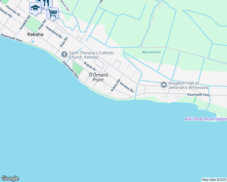 map of restaurants, bars, coffee shops, grocery stores, and more near 4552 Aukuu Road in Kekaha