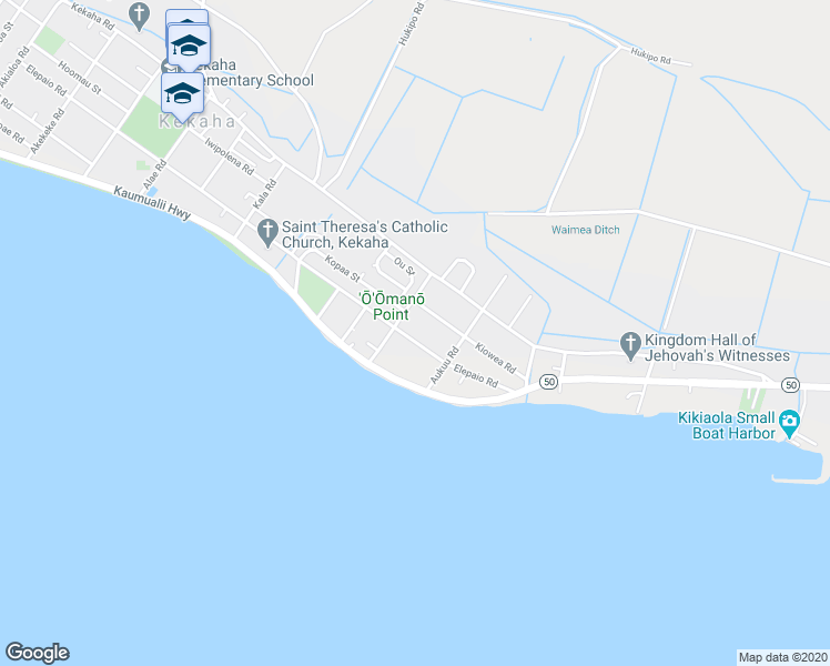 map of restaurants, bars, coffee shops, grocery stores, and more near 8569 Elepaio Road in Kekaha