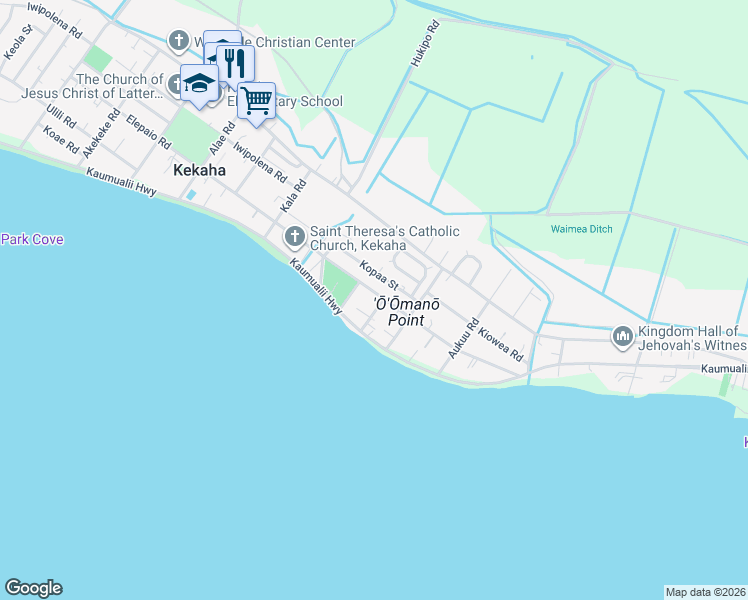 map of restaurants, bars, coffee shops, grocery stores, and more near 8456 Elepaio Road in Kekaha