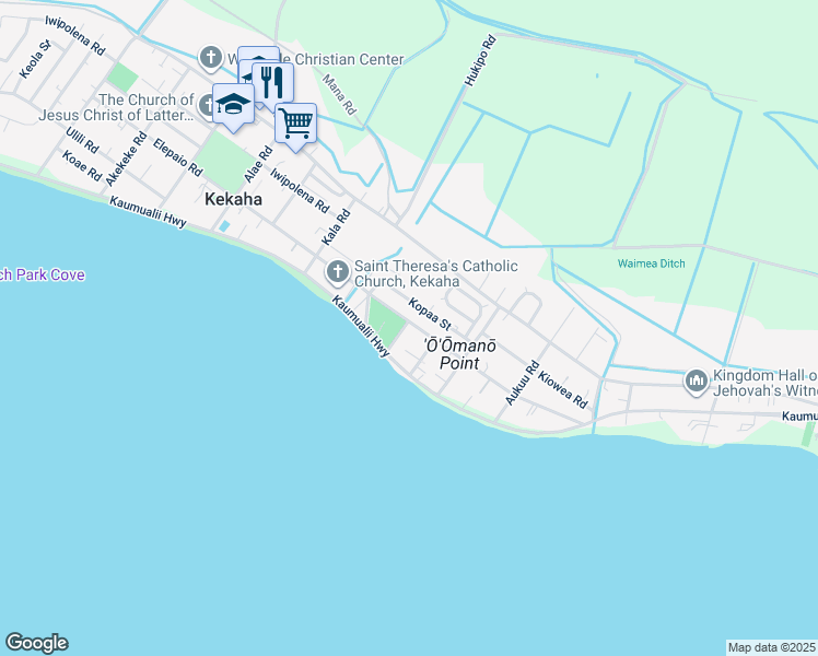 map of restaurants, bars, coffee shops, grocery stores, and more near 8456 Elepaio Road in Kekaha