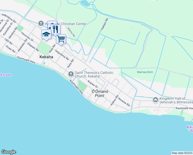 map of restaurants, bars, coffee shops, grocery stores, and more near 8486 Hale Lio Street in Kekaha