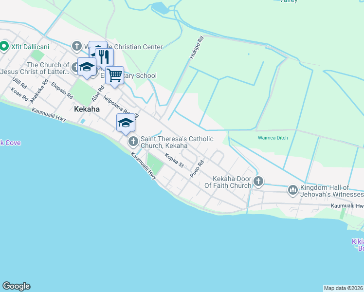 map of restaurants, bars, coffee shops, grocery stores, and more near 8486 Hale Lio Street in Kekaha