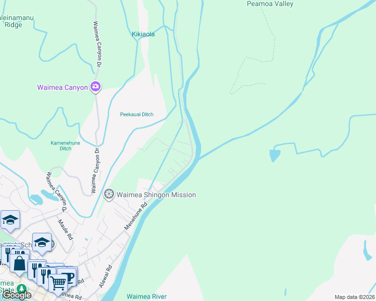 map of restaurants, bars, coffee shops, grocery stores, and more near 5096 Menehune Road in Waimea