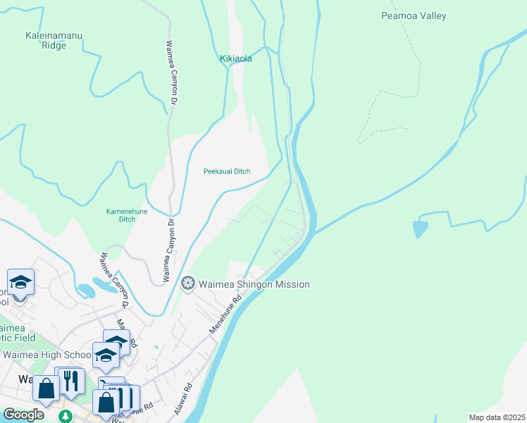map of restaurants, bars, coffee shops, grocery stores, and more near Gay Road in Waimea