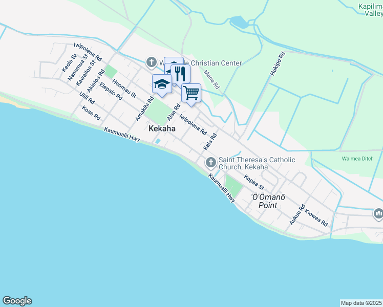 map of restaurants, bars, coffee shops, grocery stores, and more near 8282 Elepaio Road in Kekaha