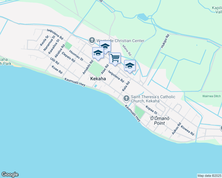 map of restaurants, bars, coffee shops, grocery stores, and more near 8282 Elepaio Road in Kekaha