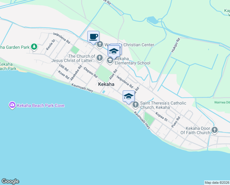 map of restaurants, bars, coffee shops, grocery stores, and more near 8240 Elepaio Road in Kekaha