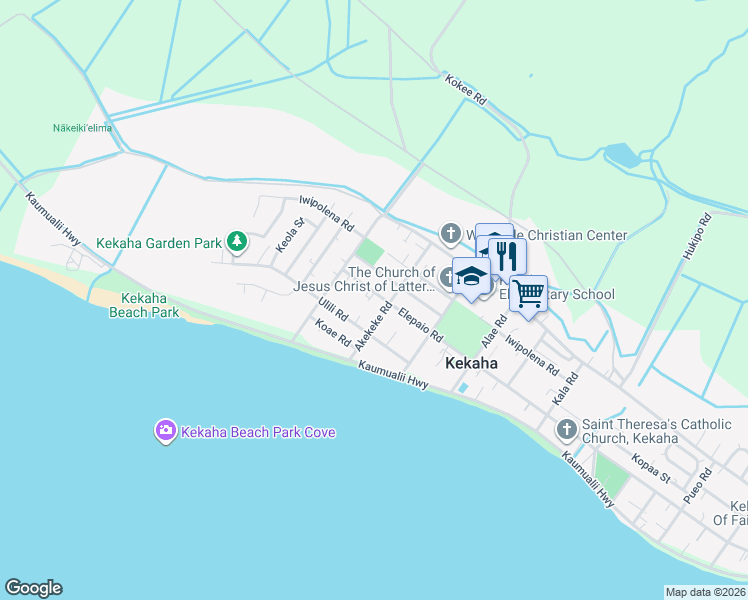 map of restaurants, bars, coffee shops, grocery stores, and more near 7983 Elepaio Road in Kekaha