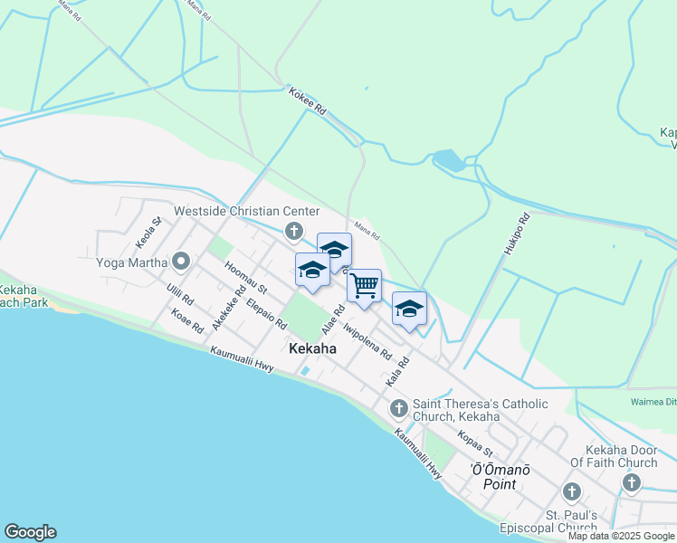map of restaurants, bars, coffee shops, grocery stores, and more near 8135 Kekaha Road in Kekaha