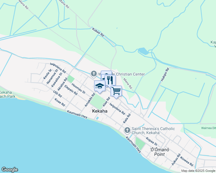 map of restaurants, bars, coffee shops, grocery stores, and more near 8135 Kekaha Road in Kekaha