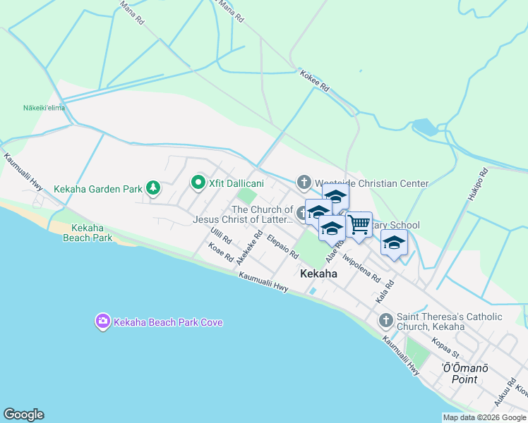 map of restaurants, bars, coffee shops, grocery stores, and more near 7950 Iwipolena Road in Kekaha