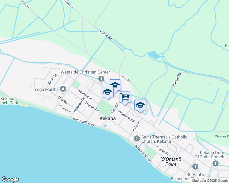 map of restaurants, bars, coffee shops, grocery stores, and more near 8315 Kekaha Road in Kekaha