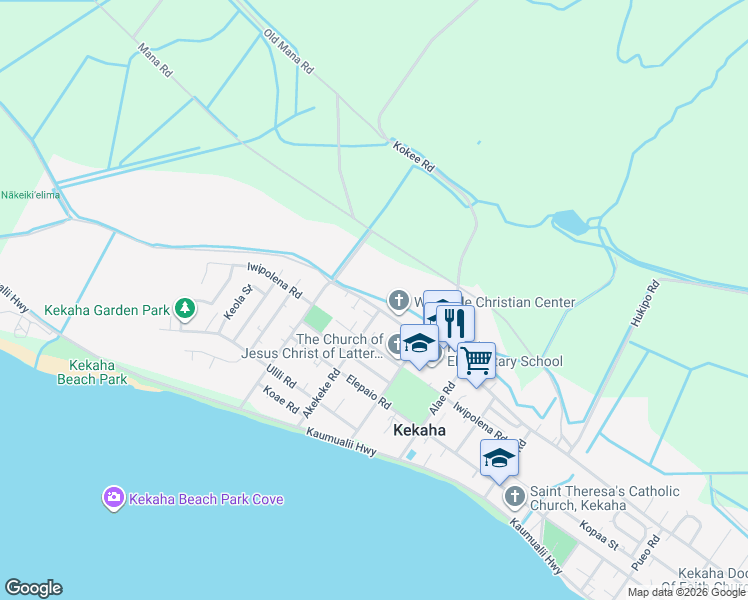 map of restaurants, bars, coffee shops, grocery stores, and more near 7995 Kekaha Road in Kekaha