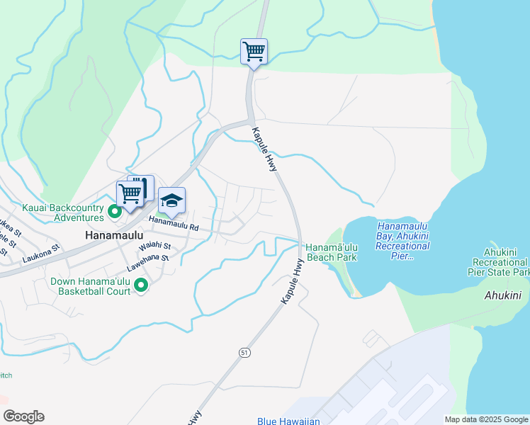map of restaurants, bars, coffee shops, grocery stores, and more near 4156 Kenikeni Place in Lihue