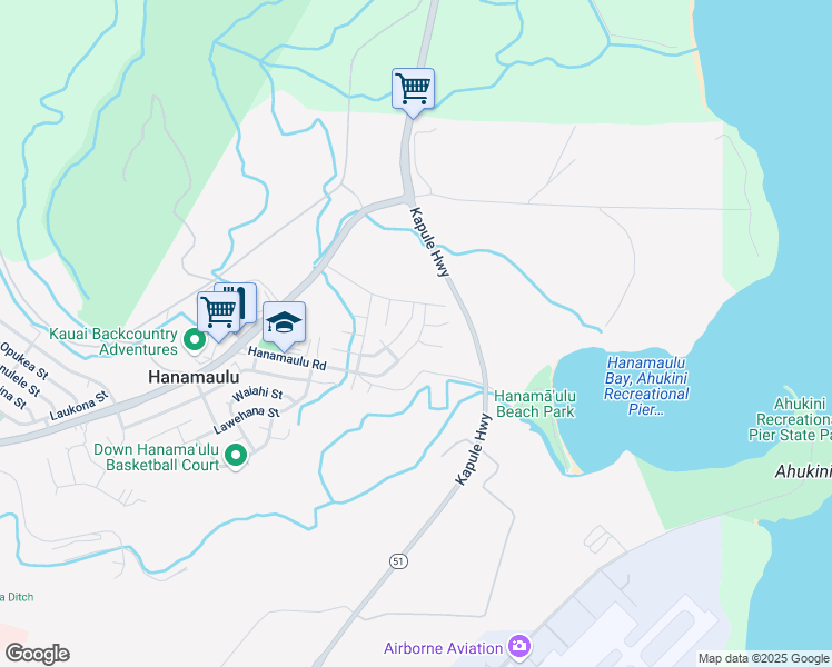 map of restaurants, bars, coffee shops, grocery stores, and more near 4156 Kenikeni Place in Lihue