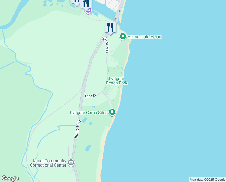map of restaurants, bars, coffee shops, grocery stores, and more near 4460 Nehe Road in Lihue
