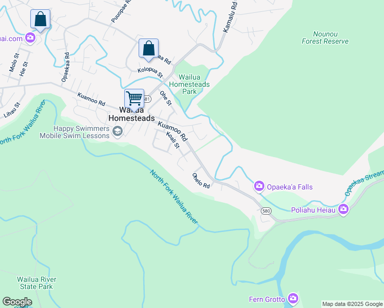 map of restaurants, bars, coffee shops, grocery stores, and more near 5745 Kuamoo Road in Kapaʻa