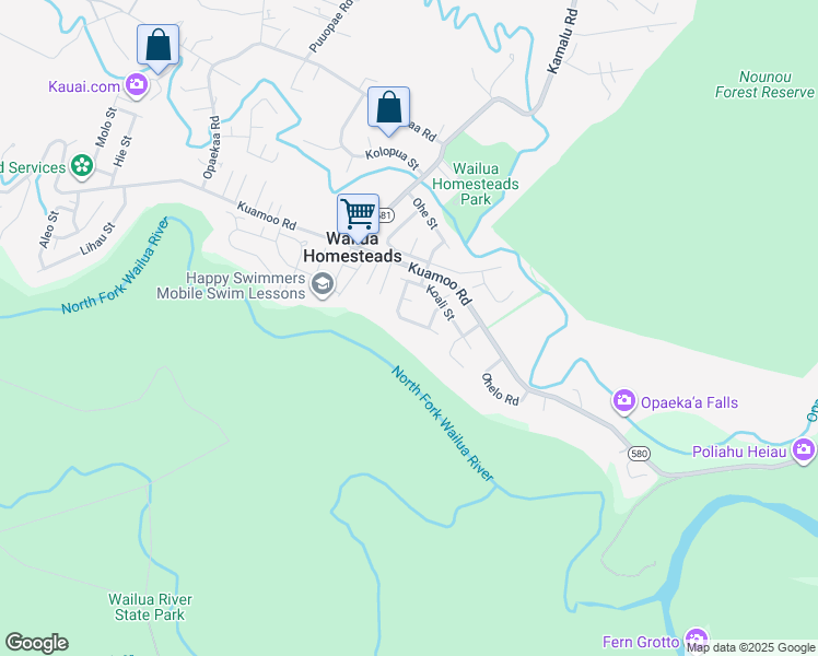 map of restaurants, bars, coffee shops, grocery stores, and more near 5825 Haaheo Street in Kapaʻa